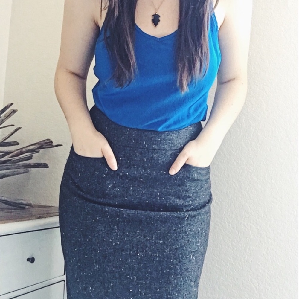 Long gray tweed wool lined skirt
